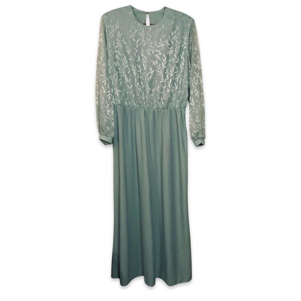 Vintage Anthony Richards Scoop Neck Floor Dress Long Sleeve Floral Women 16 Blue - Picture 4 of 9